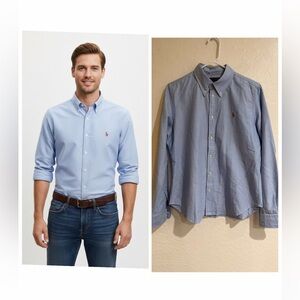 Ralph Lauren Light Blue Super Slim Fit Button Down Cotton Blend Shirt size 14